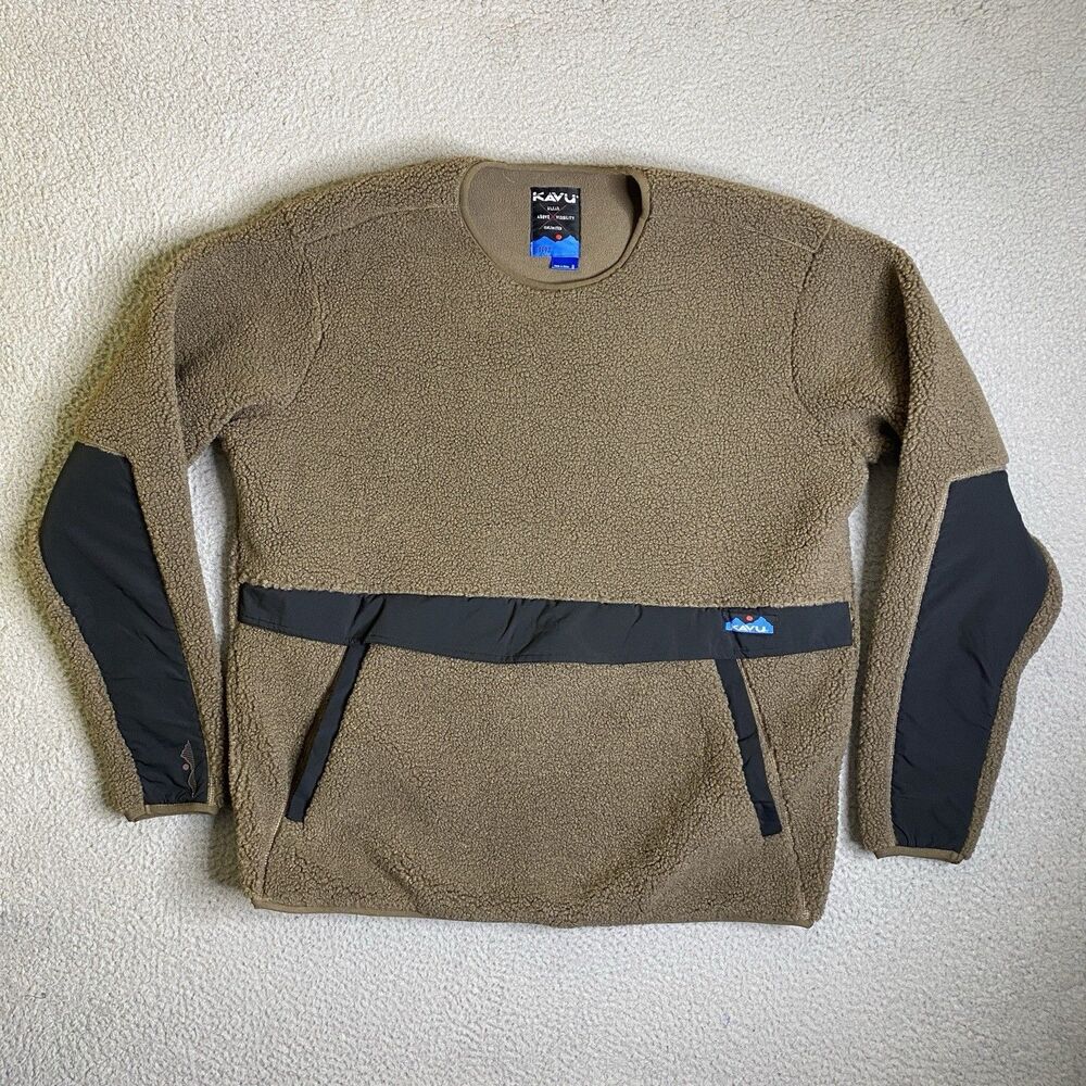 Kavu Port Pullover Sweater Mens Small Walnut Brown Sherpa Fleece Outdoor NWOT